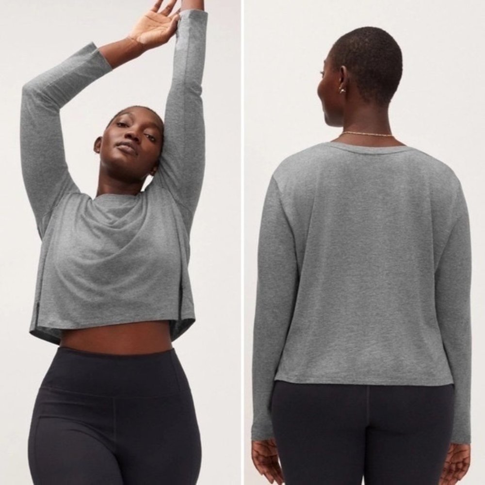 Girlfriend Collective Cupro Long Sleeve Cropped Crop Tee Grey Pepper T-shirt